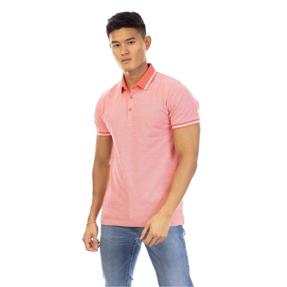 Peter Werth Mens Textured Short-Sleeved Polo Shirt / Pink
